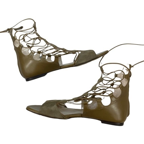 Etro Suede & Leather Tan Taupe Gladiator Lace Up Sandals Flats 37 / 7 - Picture 4 of 8